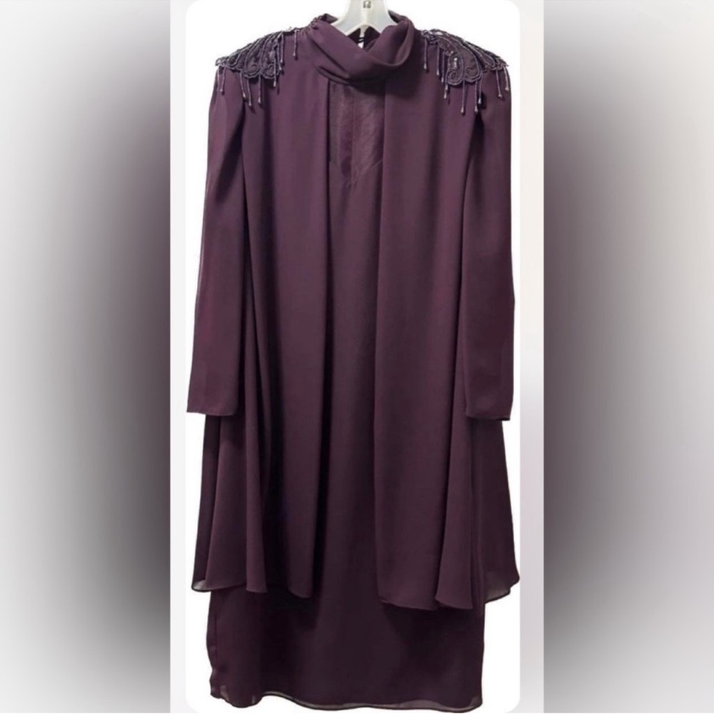 Vintage David Rose Purple Sheer Overlay Dress With Shoulder Embellishments~Sz 18